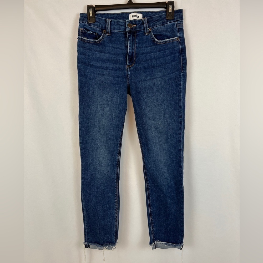 Pistola Skinny Crop Blue Jeans With Cuffed Raw Distressed Hem
